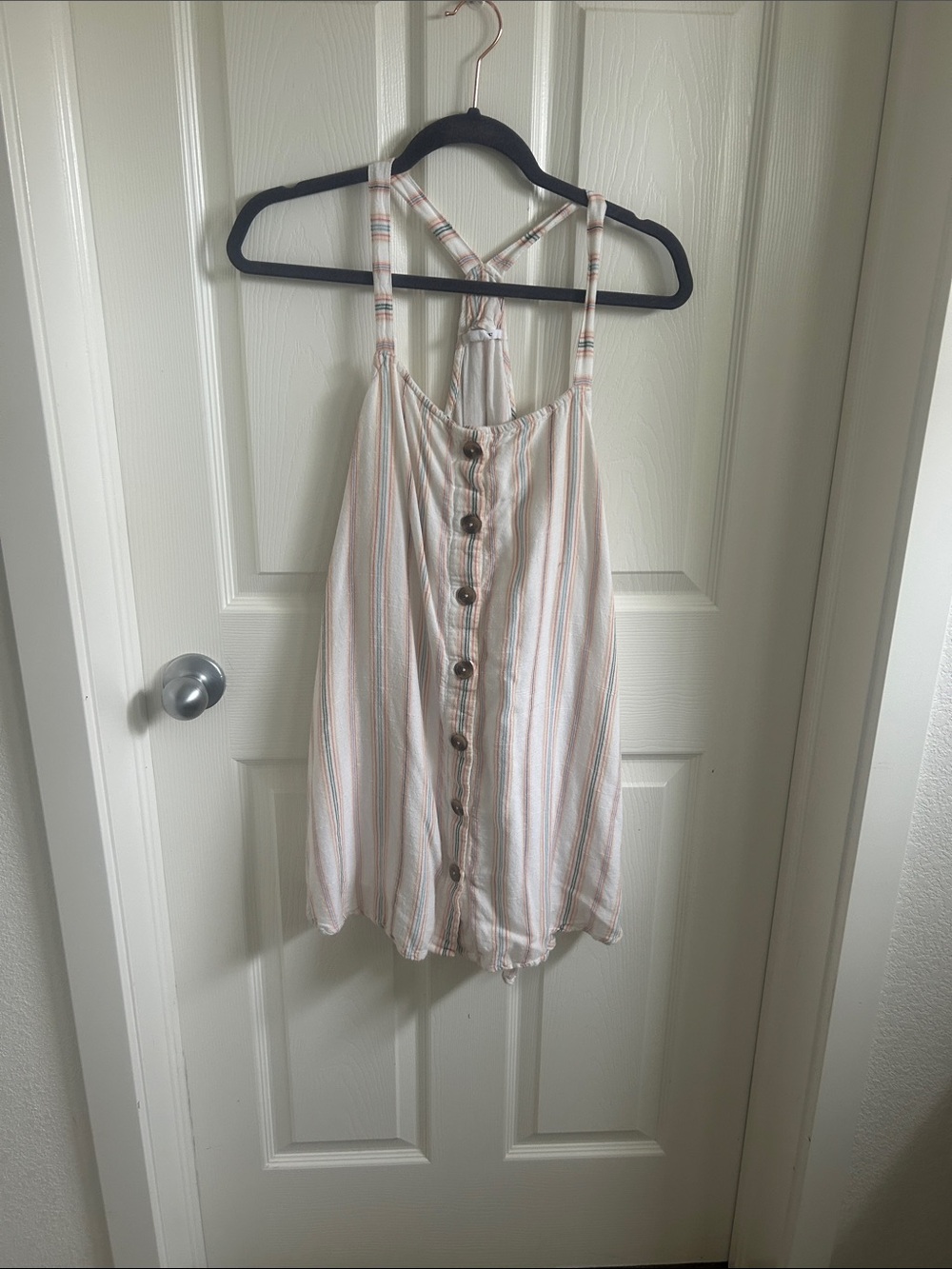 O'Neill Cream Striped Button-Front Tank with Pink & Tan Stripes